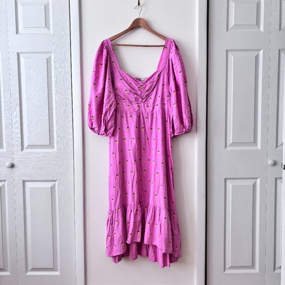 FARM Rio Pink Embroidered Pineapples Puff Sleeve Midi Dress - Picture 6 of 11
